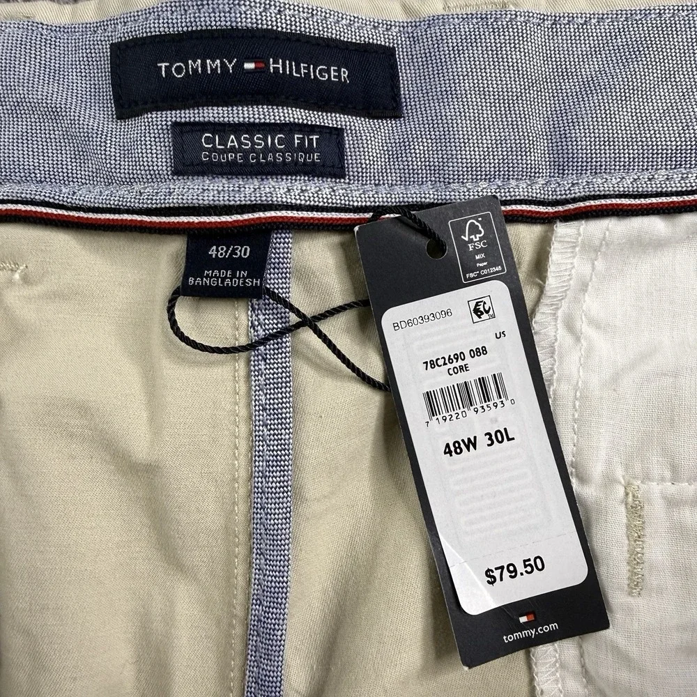 Tommy Hilfiger TH Flex Chino Pants Mens 48x30 Khaki Beige Classic Fit NWT